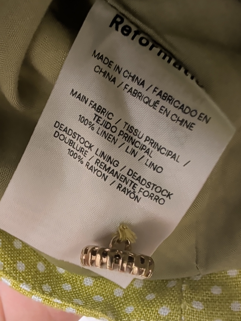 NWOT Reformation Kimberly Linen Button Top in Chartreuse Green Polka Dot Size 4 - Picture 7 of 7